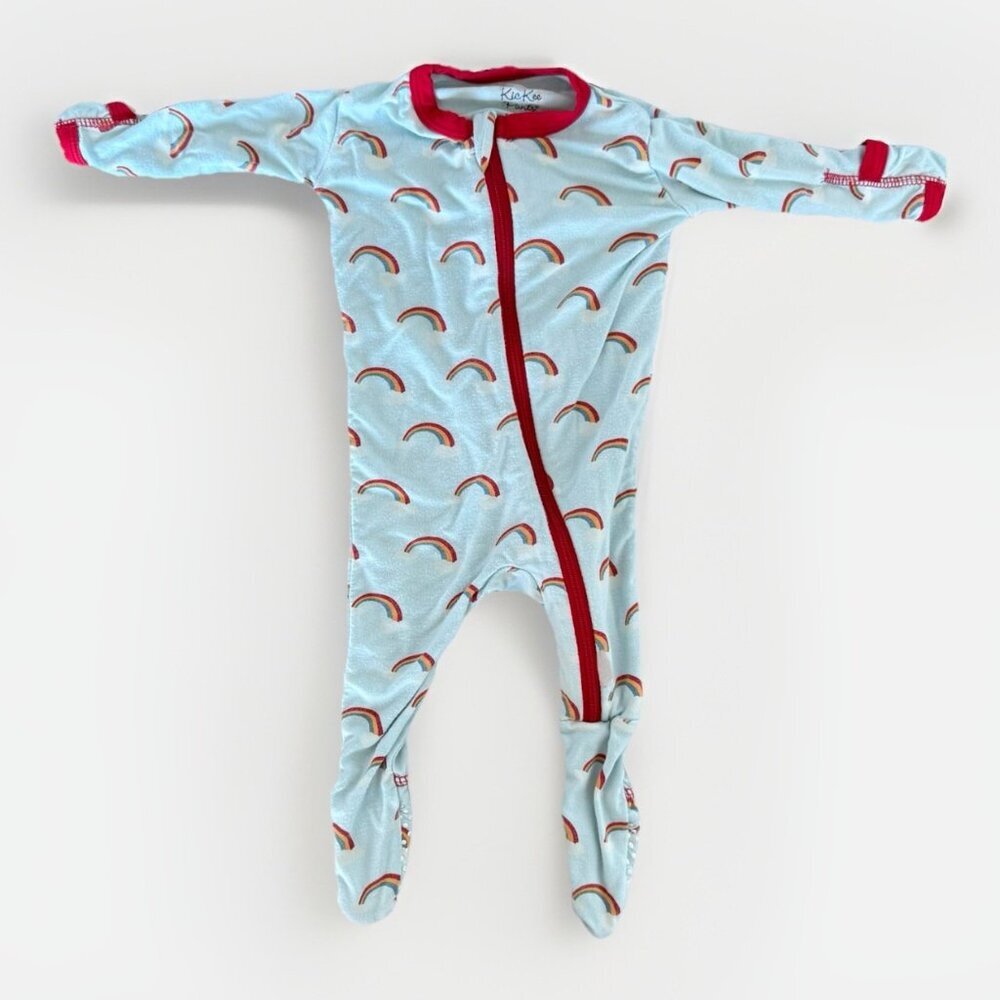 Kickee Pants Footie with Zipper in Blue Rainbows Size 3-6 Months Soft Bamboo